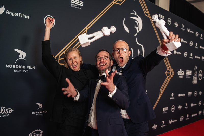 Producer Emilia Haukka, director Juho Kuosmanen and producer Jussi Rantamäki of Compartment no. 6